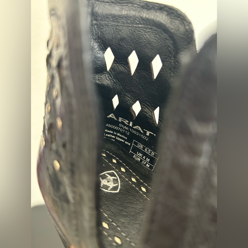 ARIAT 6.5B Black Dixon Studded Western Ankle  Leather Booties SNIP TOE - Picture 10 of 11